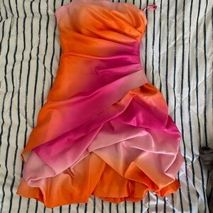 Vibrant Pink and Orange Strapless Dress